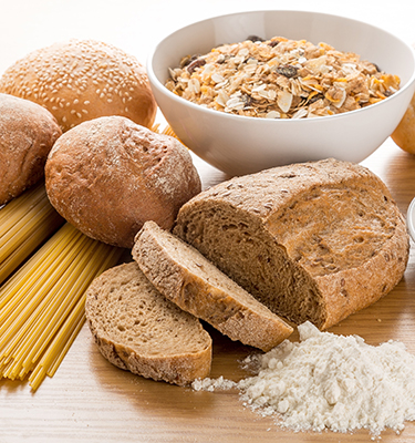 Collage of Pasta, Bread, Grains, Flour
